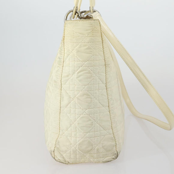 Christian Dior Canage Lady Dior Hand Bag Nylon 2way Ivory Silver Auth 153173