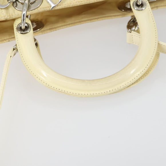 Christian Dior Canage Lady Dior Hand Bag Nylon 2way Ivory Silver Auth 153173