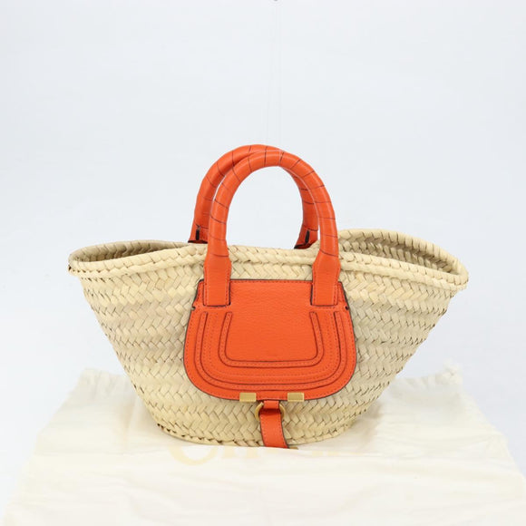 Chloe Basket bag Marcie Hand Bag straw Orange Beige Auth 153174