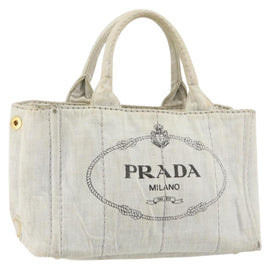 PRADA Canapa PM Hand Bag Canvas Gray Gold Auth 153175