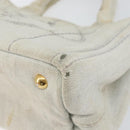 PRADA Canapa PM Hand Bag Canvas Gray Gold Auth 153175-9