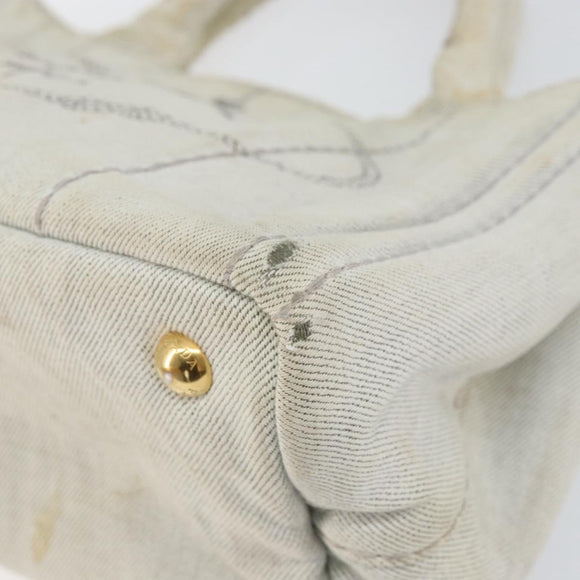 PRADA Canapa PM Hand Bag Canvas Gray Gold Auth 153175