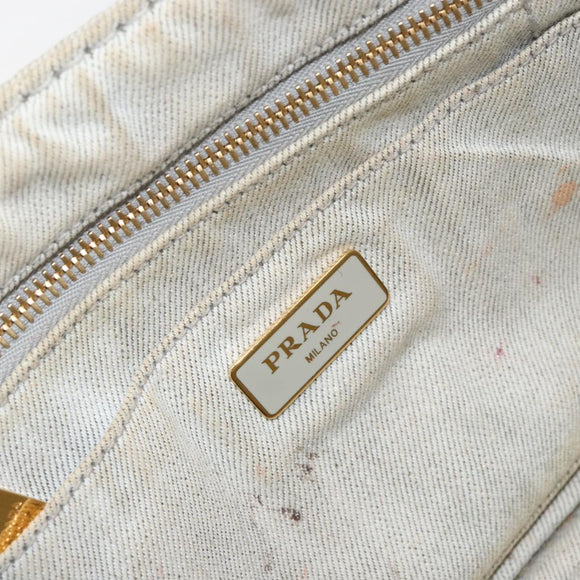 PRADA Canapa PM Hand Bag Canvas Gray Gold Auth 153175