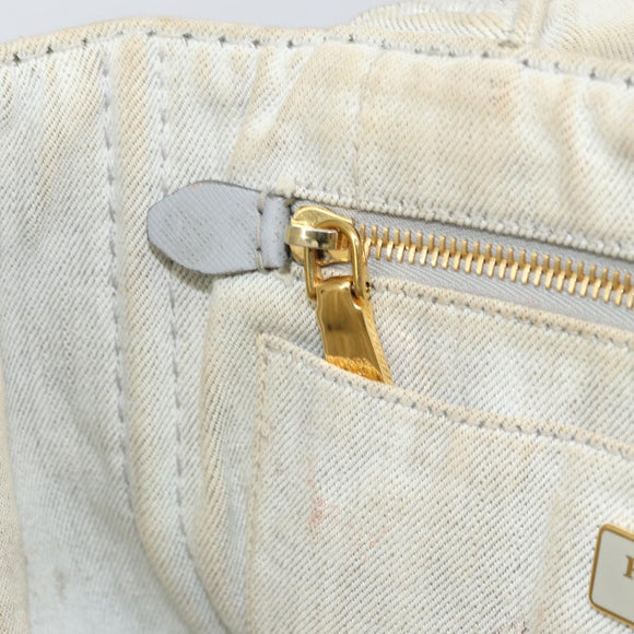 PRADA Canapa PM Hand Bag Canvas Gray Gold Auth 153175