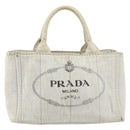 PRADA Canapa PM Hand Bag Canvas Gray Gold Auth 153175-13