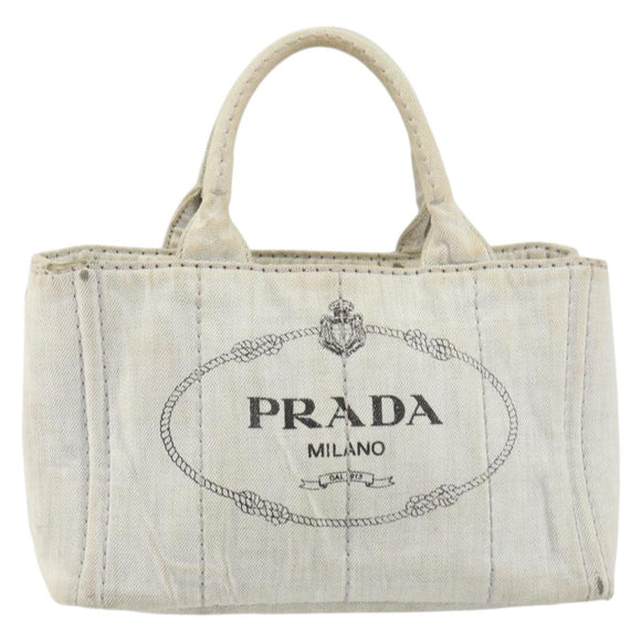 PRADA Canapa PM Hand Bag Canvas Gray Gold Auth 153175