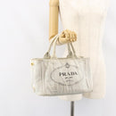 PRADA Canapa PM Hand Bag Canvas Gray Gold Auth 153175-23