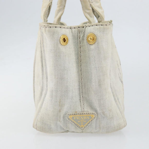 PRADA Canapa PM Hand Bag Canvas Gray Gold Auth 153175