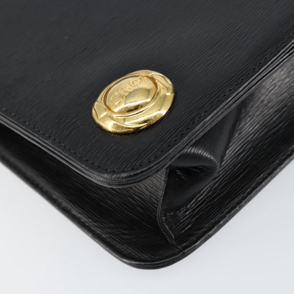 Chloe Chain Shoulder Bag Leather Black Gold Auth 153176