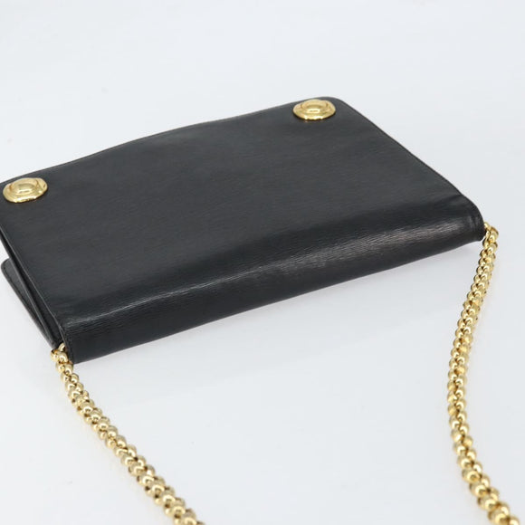 Chloe Chain Shoulder Bag Leather Black Gold Auth 153176