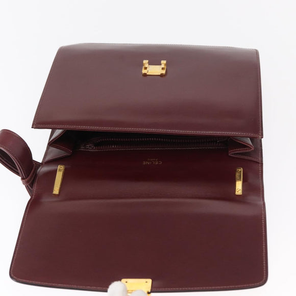 CELINE Shoulder Bag Leather Bordeaux Gold Auth 153178