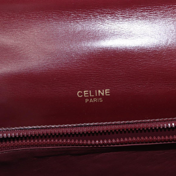 CELINE Shoulder Bag Leather Bordeaux Gold Auth 153178