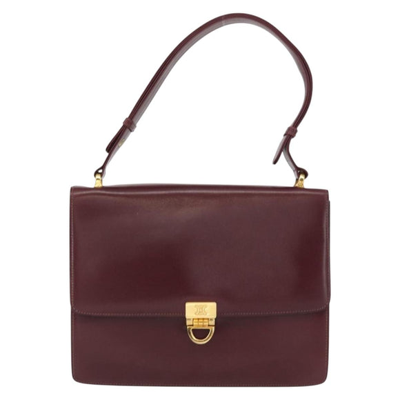 CELINE Shoulder Bag Leather Bordeaux Gold Auth 153178