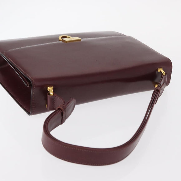 CELINE Shoulder Bag Leather Bordeaux Gold Auth 153178