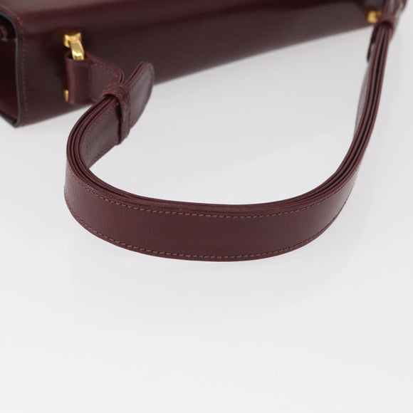 CELINE Shoulder Bag Leather Bordeaux Gold Auth 153178