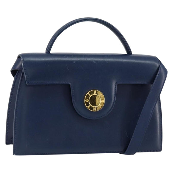 GIVENCHY Hand Bag Leather 2way Blue Gold Auth 153179