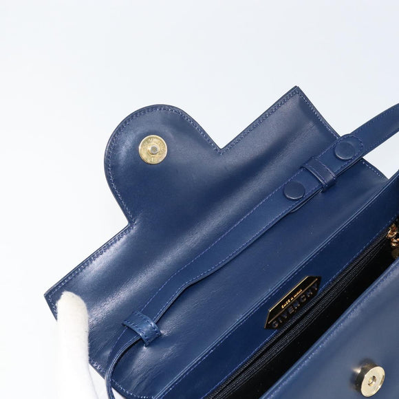 GIVENCHY Hand Bag Leather 2way Blue Gold Auth 153179