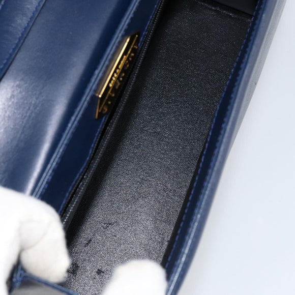 GIVENCHY Hand Bag Leather 2way Blue Gold Auth 153179