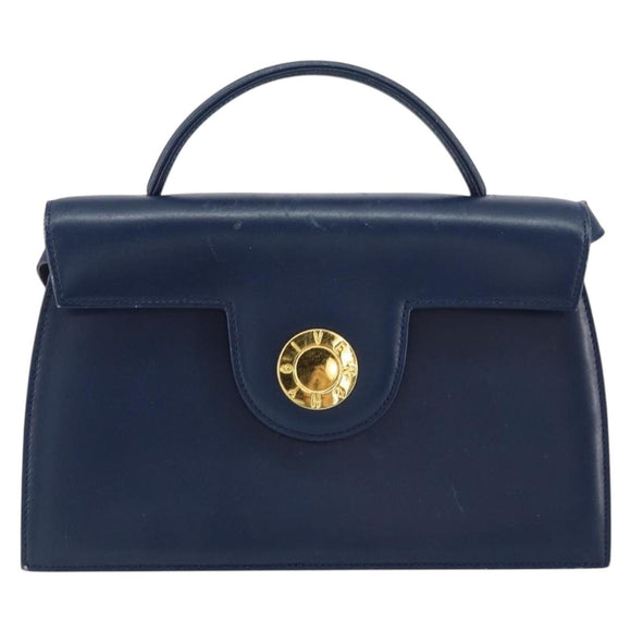 GIVENCHY Hand Bag Leather 2way Blue Gold Auth 153179