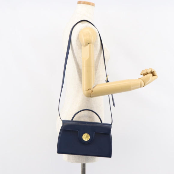 GIVENCHY Hand Bag Leather 2way Blue Gold Auth 153179