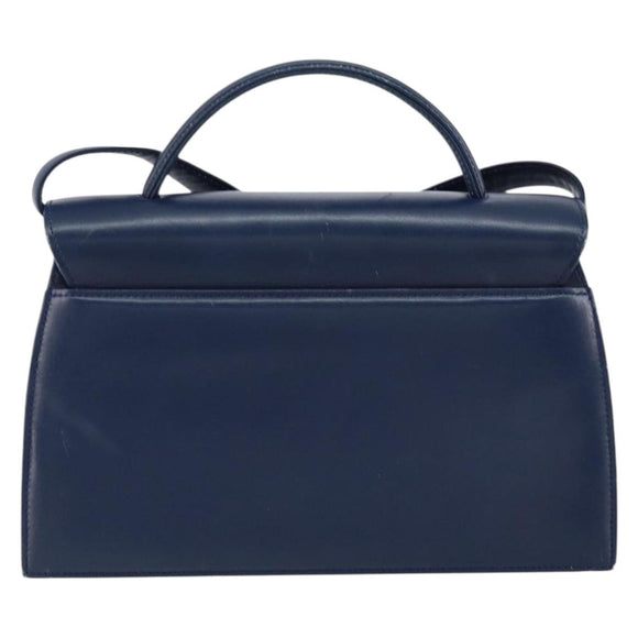 GIVENCHY Hand Bag Leather 2way Blue Gold Auth 153179