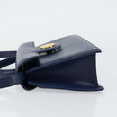 GIVENCHY Hand Bag Leather 2way Blue Gold Auth 153179-4