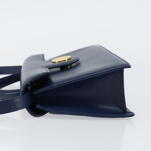 GIVENCHY Hand Bag Leather 2way Blue Gold Auth 153179