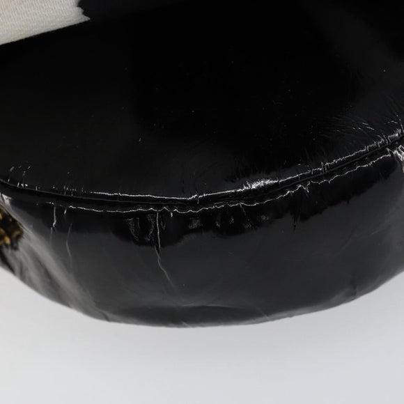 CHANEL Chain Camelia Shoulder Bag Patent Black Gold CC Auth 153180