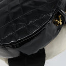 CHANEL Chain Camelia Shoulder Bag Patent Black Gold CC Auth 153180-12