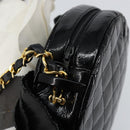 CHANEL Chain Camelia Shoulder Bag Patent Black Gold CC Auth 153180-14