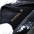 CHANEL Chain Camelia Shoulder Bag Patent Black Gold CC Auth 153180-15