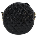 CHANEL Chain Camelia Shoulder Bag Patent Black Gold CC Auth 153180-3