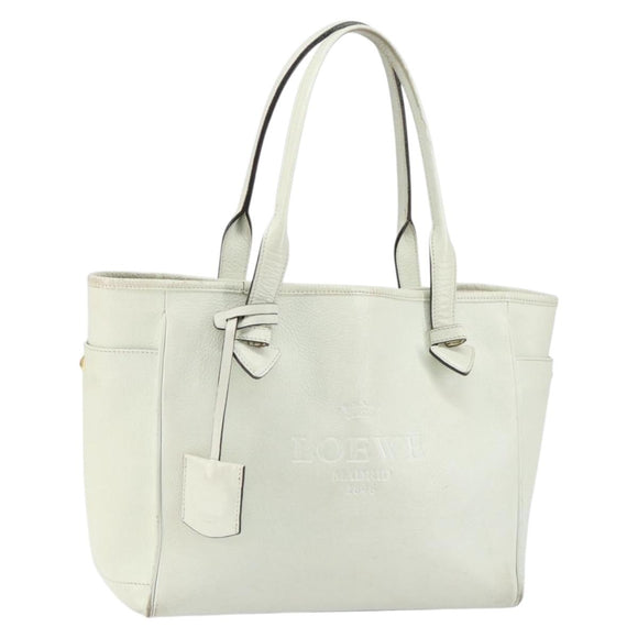 LOEWE Heritage Tote Bag Leather White Gold Auth 153183