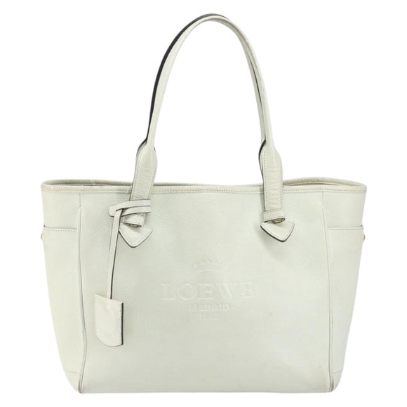 LOEWE Heritage Tote Bag Leather White Gold Auth 153183