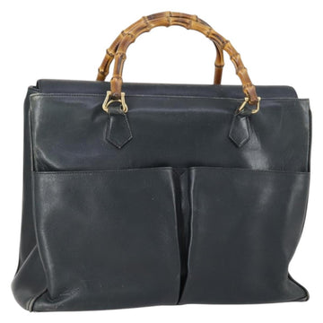 GUCCI Bamboo Tote Bag Leather Black Gold Auth 153189