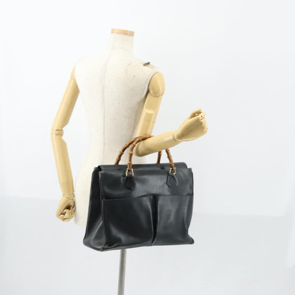 GUCCI Bamboo Tote Bag Leather Black Gold Auth 153189