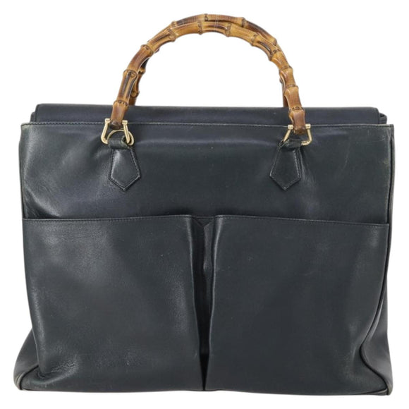 GUCCI Bamboo Tote Bag Leather Black Gold Auth 153189