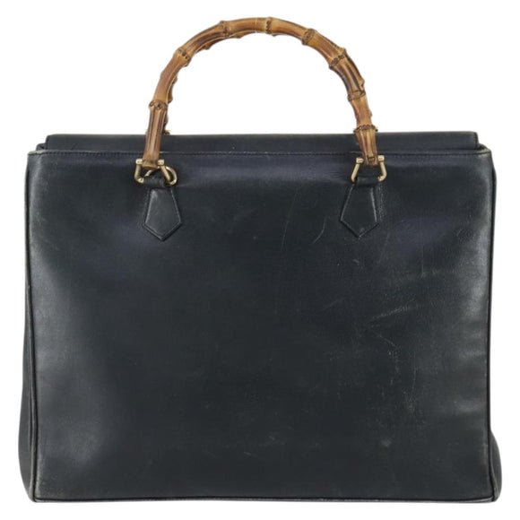 GUCCI Bamboo Tote Bag Leather Black Gold Auth 153189