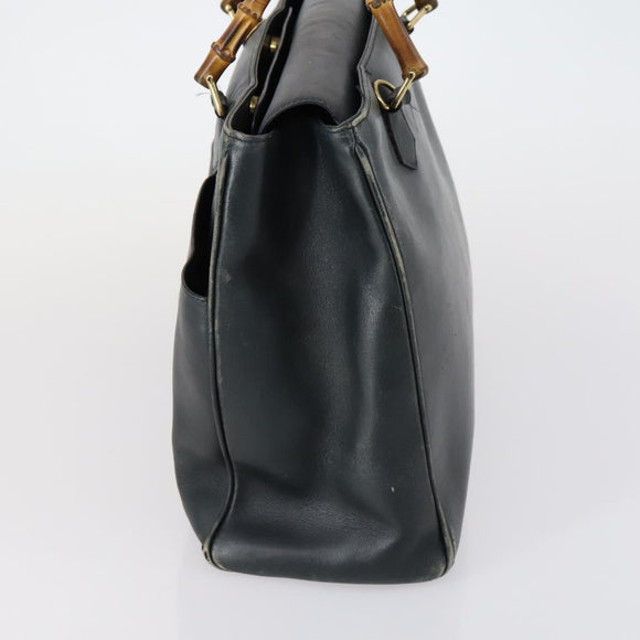GUCCI Bamboo Tote Bag Leather Black Gold Auth 153189