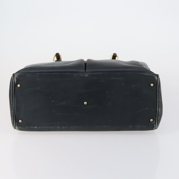 GUCCI Bamboo Tote Bag Leather Black Gold Auth 153189