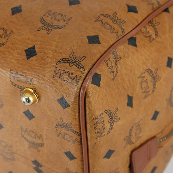 MCM Logogram Vicetos Boston Bag PVC Leather Brown Gold Auth 153190