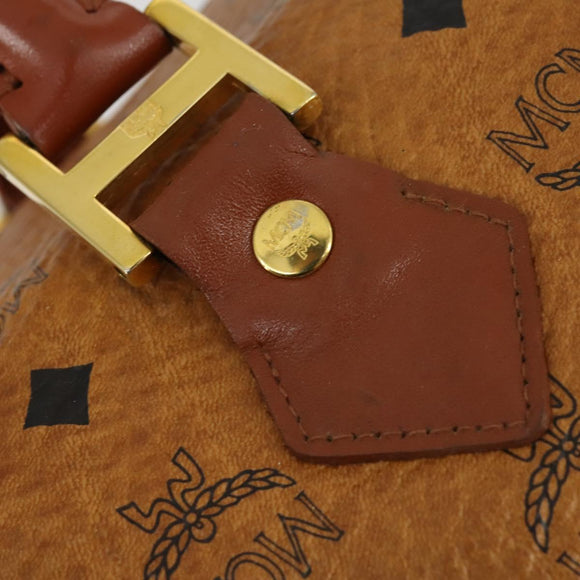 MCM Logogram Vicetos Boston Bag PVC Leather Brown Gold Auth 153190