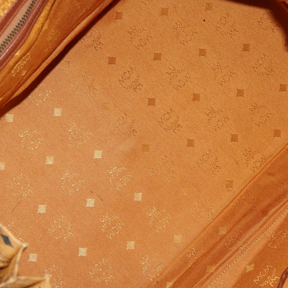 MCM Logogram Vicetos Boston Bag PVC Leather Brown Gold Auth 153190