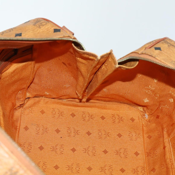 MCM Logogram Vicetos Boston Bag PVC Leather Brown Gold Auth 153190