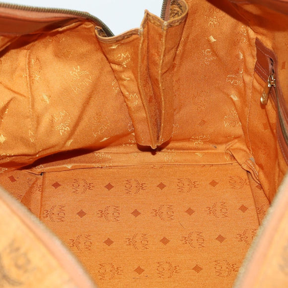 MCM Logogram Vicetos Boston Bag PVC Leather Brown Gold Auth 153190