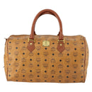 MCM Logogram Vicetos Boston Bag PVC Leather Brown Gold Auth 153190-2