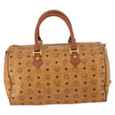 MCM Logogram Vicetos Boston Bag PVC Leather Brown Gold Auth 153190-3