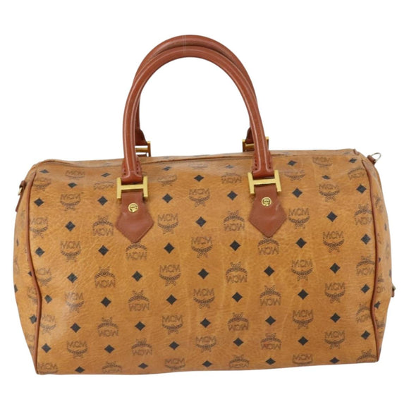 MCM Logogram Vicetos Boston Bag PVC Leather Brown Gold Auth 153190