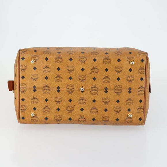 MCM Logogram Vicetos Boston Bag PVC Leather Brown Gold Auth 153190