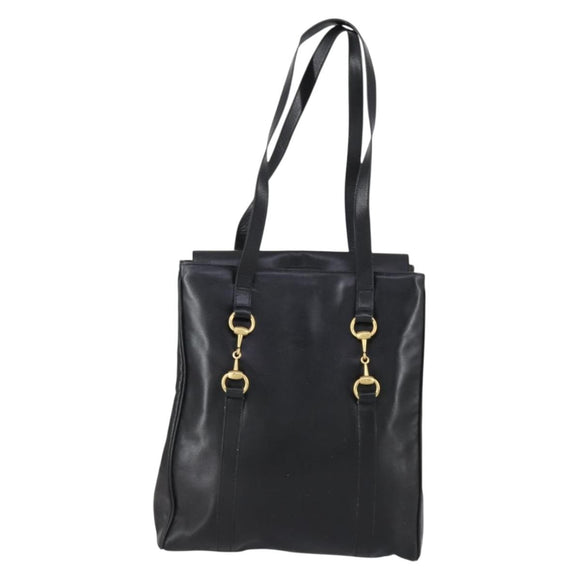 GUCCI Horsebit Tote Bag Leather Black Gold 002 270 0325 Auth 153193